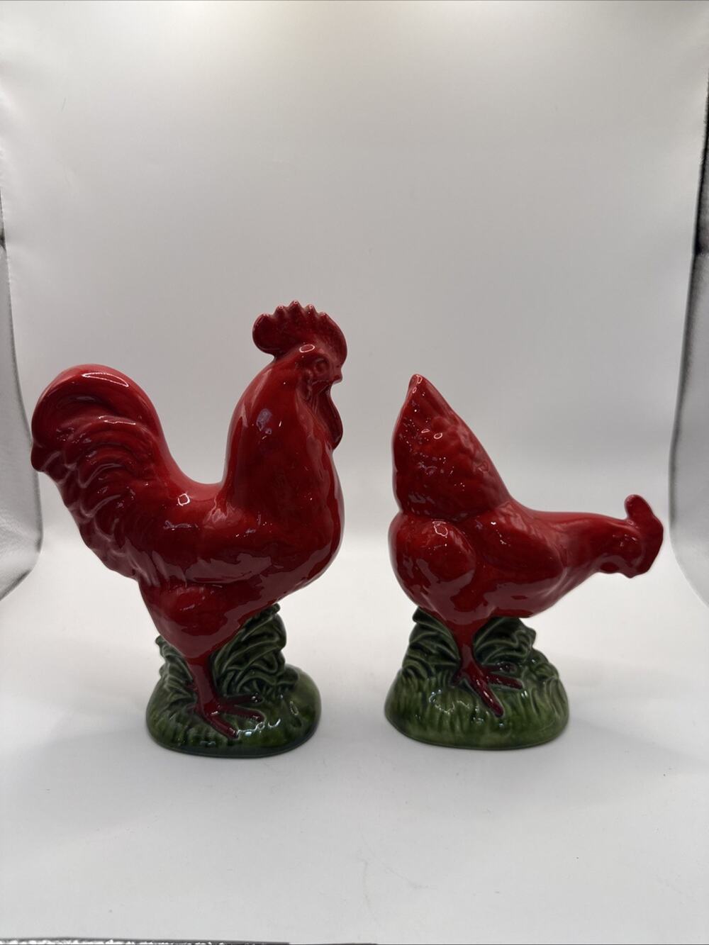 Royal Haegar Pottery Vintage Rooster And Chicken Figurines Signed Set